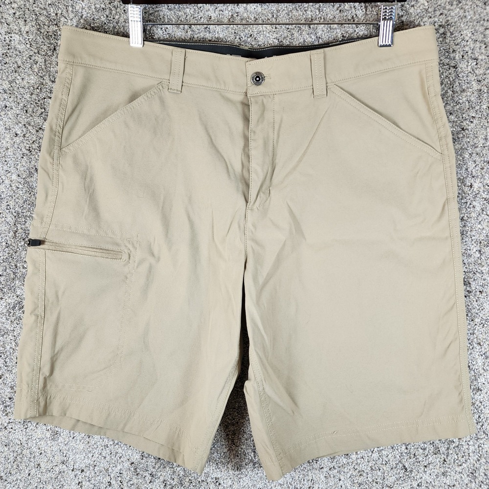 Eddie Bauer Rainier Tech Shorts Mens 38 Tan Hiking Stretch Utility Excellent